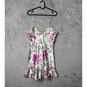 Vintage 90s Victoria's Secret Gold Label Floral Satin Babydoll Slip Dress Small